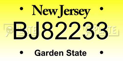 BJ82233 New Jersey License Plate