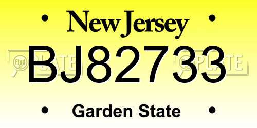 BJ82733 New Jersey License Plate