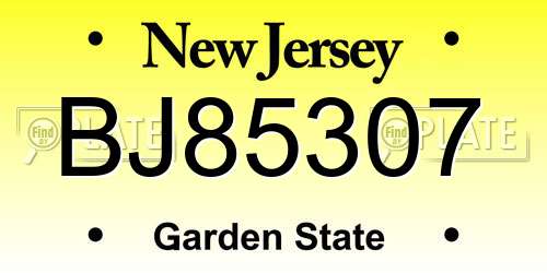 BJ85307 New Jersey License Plate