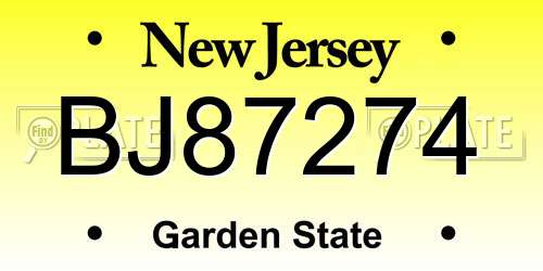BJ87274 New Jersey License Plate