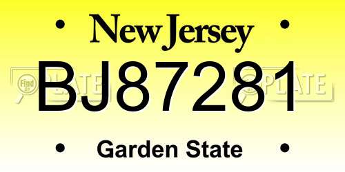 BJ87281 New Jersey License Plate