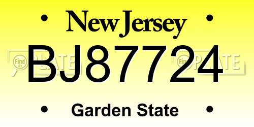BJ87724 New Jersey License Plate