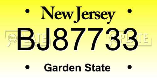 BJ87733 New Jersey License Plate
