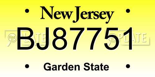 BJ87751 New Jersey License Plate
