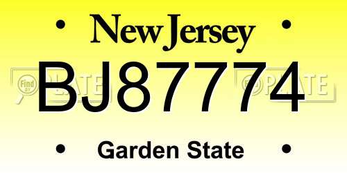 BJ87774 New Jersey License Plate