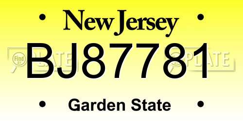 BJ87781 New Jersey License Plate