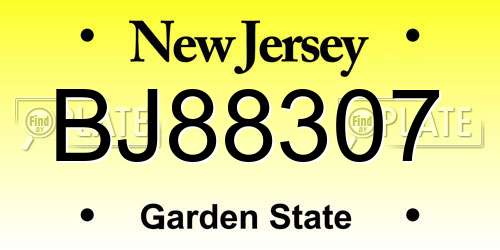 BJ88307 New Jersey License Plate
