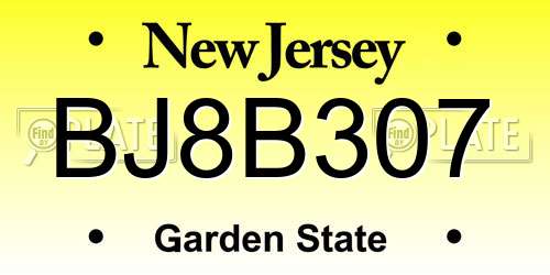 BJ8B307 New Jersey License Plate