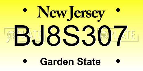 BJ8S307 New Jersey License Plate