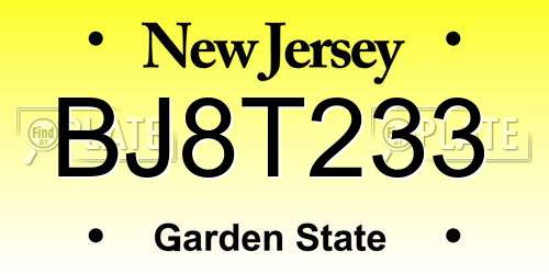 BJ8T233 New Jersey License Plate