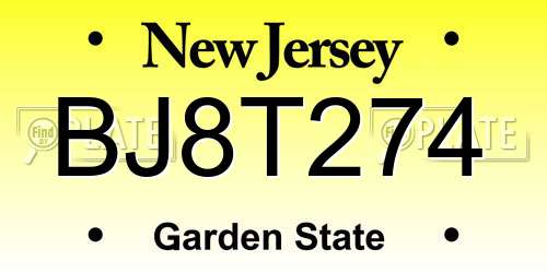 BJ8T274 New Jersey License Plate