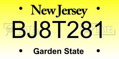 BJ8T281 New Jersey License Plate