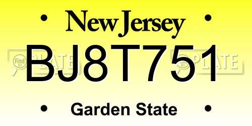 BJ8T751 New Jersey License Plate