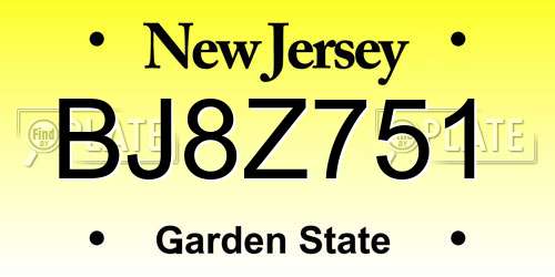 BJ8Z751 New Jersey License Plate