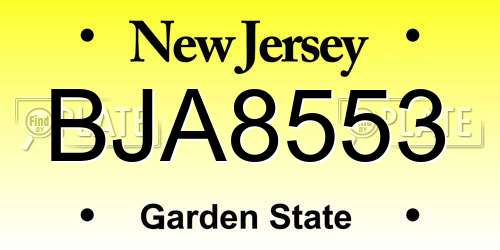 BJA8553 New Jersey License Plate
