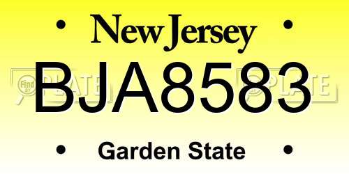 BJA8583 New Jersey License Plate