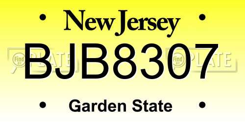 BJB8307 New Jersey License Plate