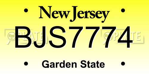 BJS7774 New Jersey License Plate