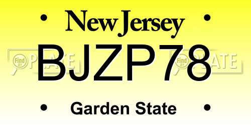 BJZP78 New Jersey License Plate