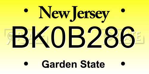BK0B286 New Jersey License Plate
