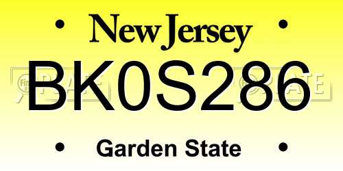 BK0S286 New Jersey License Plate