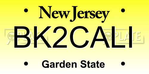 BK2CALI New Jersey License Plate
