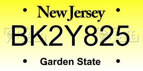 BK2Y825 New Jersey License Plate