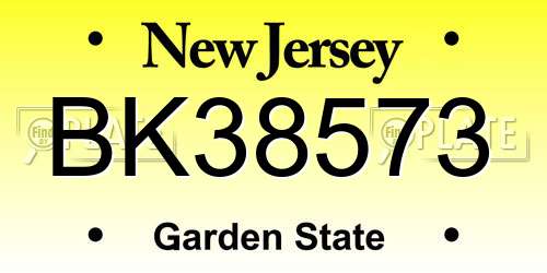 BK38573 New Jersey License Plate