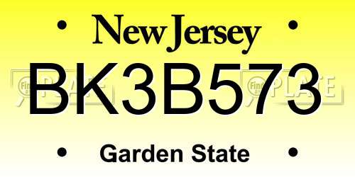 BK3B573 New Jersey License Plate