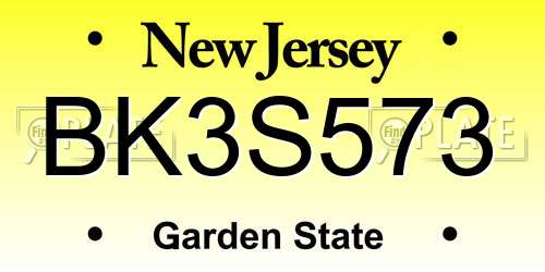 BK3S573 New Jersey License Plate