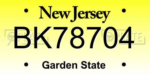 BK78704 New Jersey License Plate