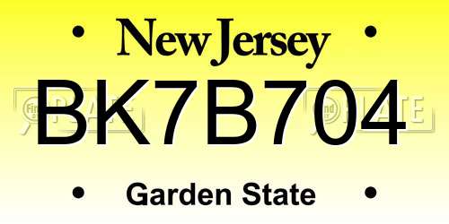 BK7B704 New Jersey License Plate