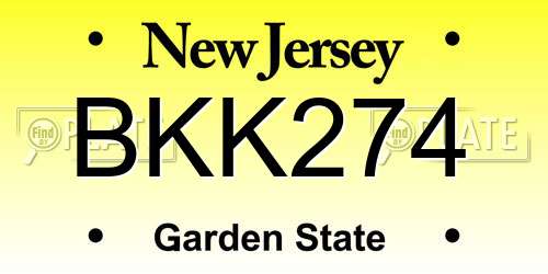 BKK274 New Jersey License Plate