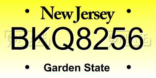 BKQ8256 New Jersey License Plate