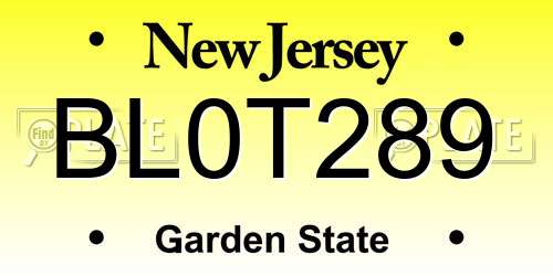 BL0T289 New Jersey License Plate