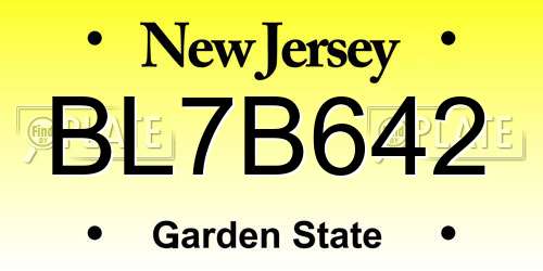 BL7B642 New Jersey License Plate