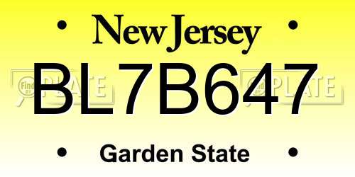 BL7B647 New Jersey License Plate