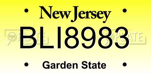 BLI8983 New Jersey License Plate