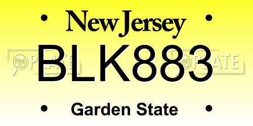 BLK883 New Jersey License Plate