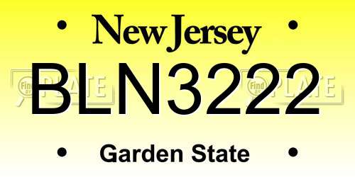 BLN3222 New Jersey License Plate