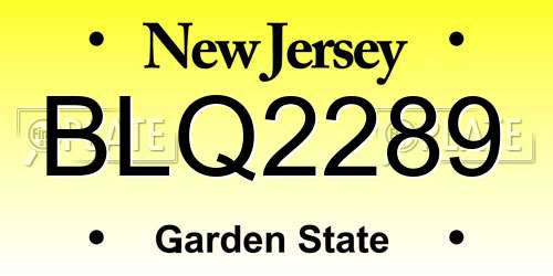 BLQ2289 New Jersey License Plate