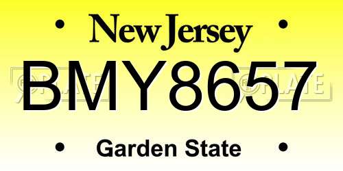 BMY8657 New Jersey License Plate