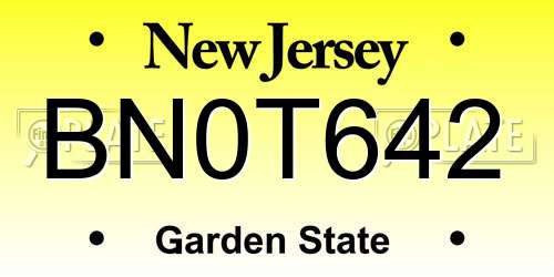 BN0T642 New Jersey License Plate
