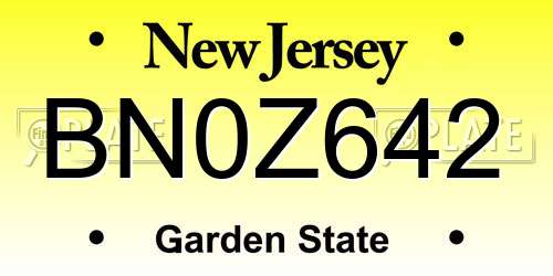 BN0Z642 New Jersey License Plate