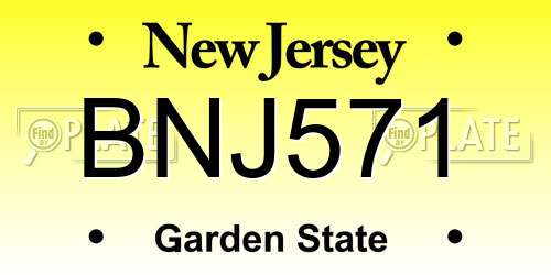 BNJ571 New Jersey License Plate