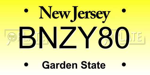 BNZY80 New Jersey License Plate