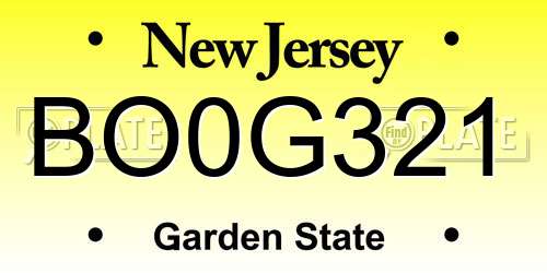 BO0G321 New Jersey License Plate