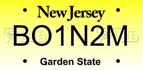 BO1N2M New Jersey License Plate