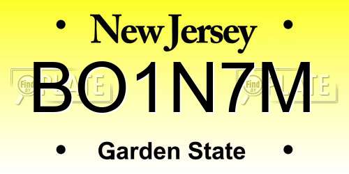 BO1N7M New Jersey License Plate