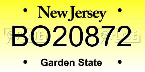 BO20872 New Jersey License Plate